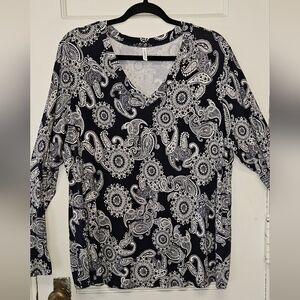 Longyuan Navy Paisley LS Top Size 2X